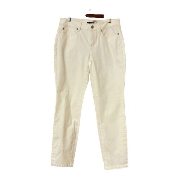 Eileen Fisher Petite Size 6P Off White 5-Pocket Cotton Blend Straight Leg Pants - Picture 1 of 4